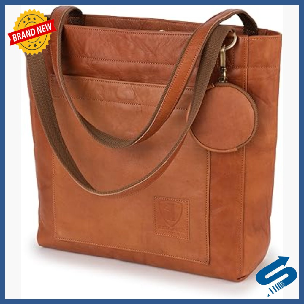 Vintage Genuine Leather Tote Bag Large Shopper Satchel Handbag